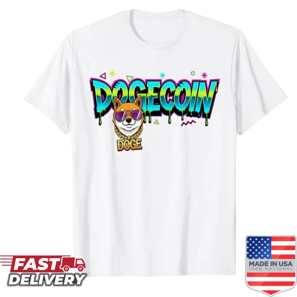 Graffiti-style Dogecoin shirt celebrating crypto and rap culture.