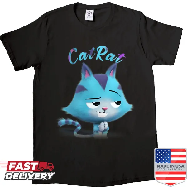 Vintage shirt featuring a cute cat with magical friends in a whimsical design