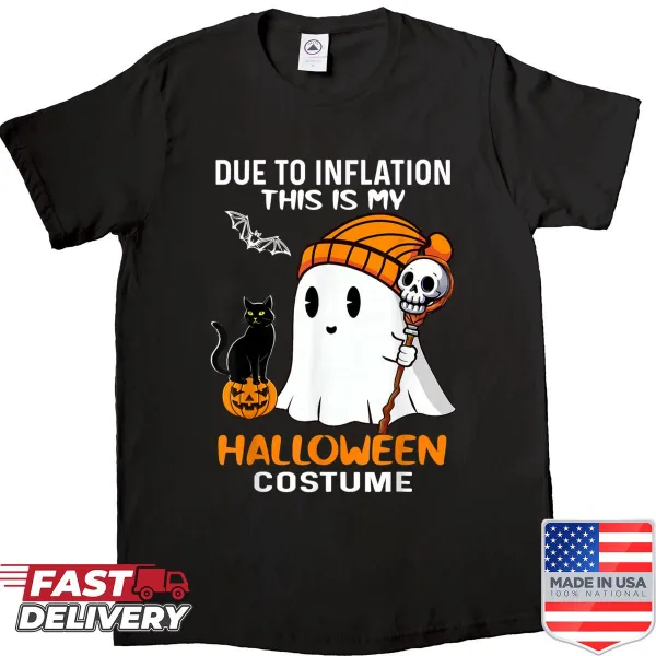 Halloween shirt with ghost cat and pumpkin design