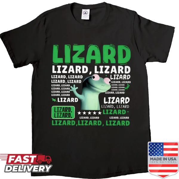 Shirt featuring multiple whimsical lizards in a weirdcore style