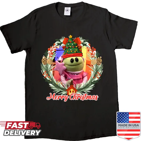 Cute cartoon monster face puppet design on a shirt.