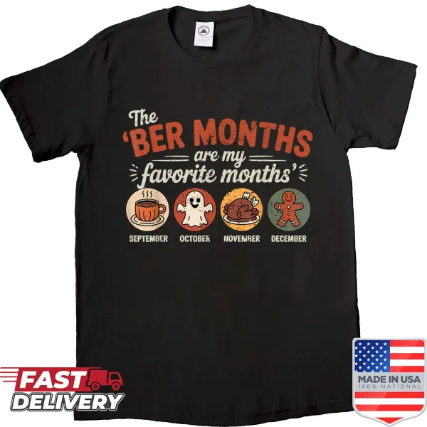 Illustrated shirt featuring fall and winter themed graphics
