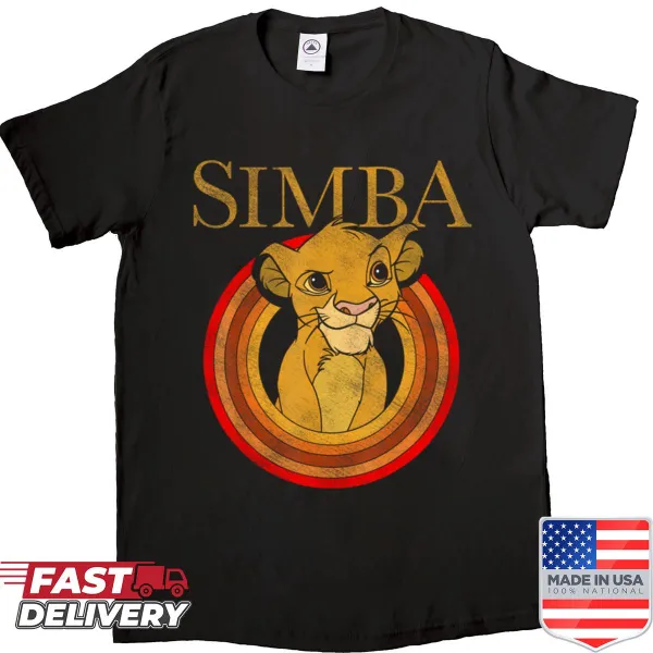 Vintage-style cartoon lion shirt with a sunset theme