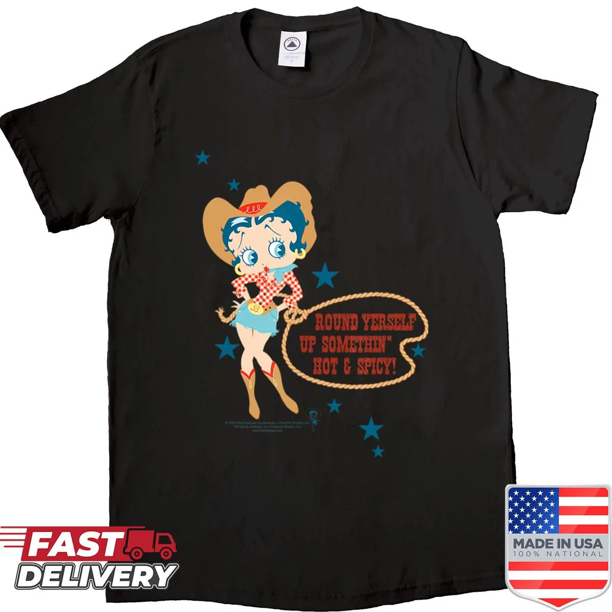 Vintage cartoon shirt featuring a stylish girl inspired by fashion pins