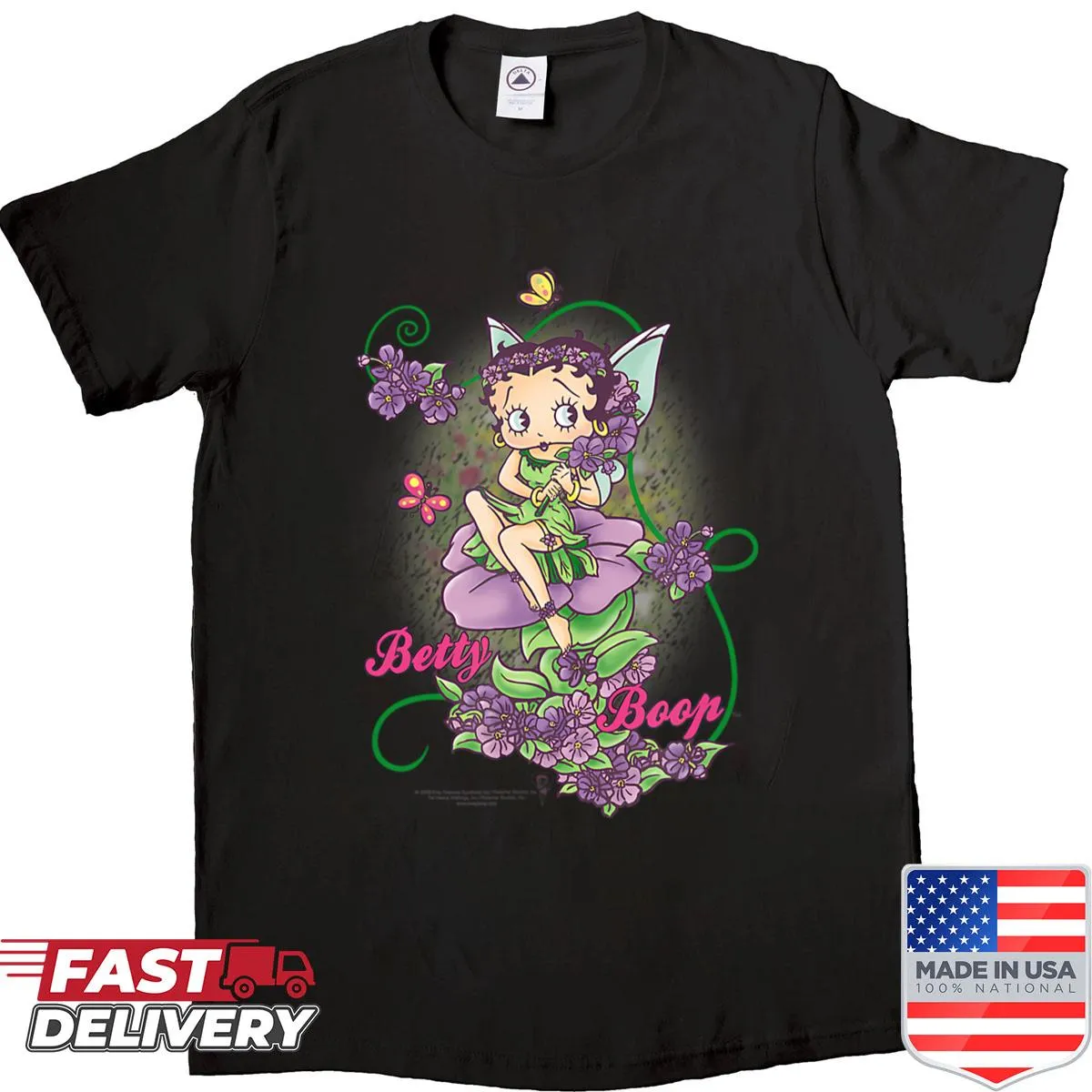 Vintage-style shirt featuring a fashionable cartoon girl