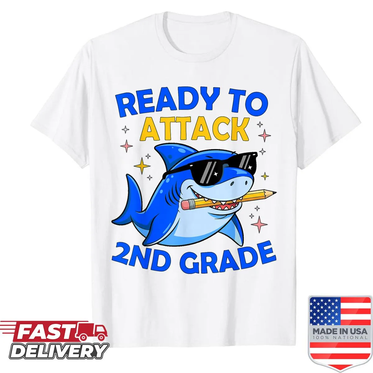Shirt featuring a playful shark graphic for 2nd grade boys