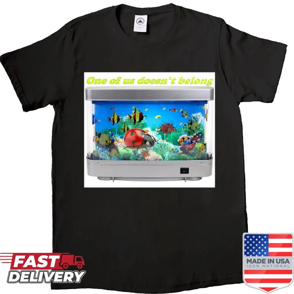 Graphic of a fishtank lamp illustrated on a T-shirt.