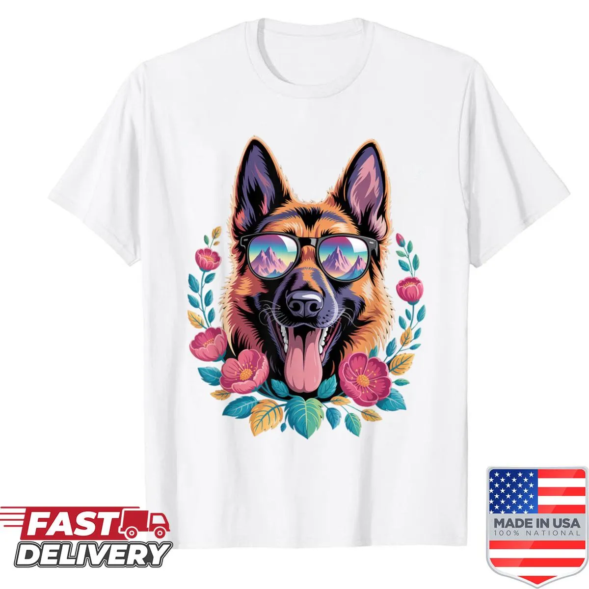 Floral shirt featuring a German Shorthaired Dog illustration