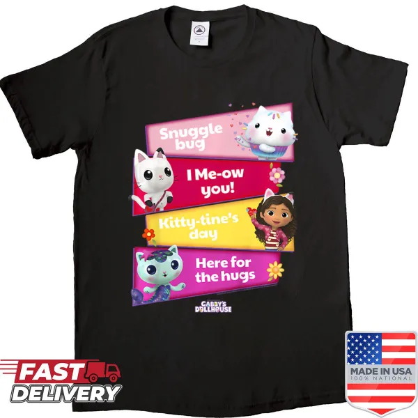 Vintage-style shirt with cute cats in a dollhouse setting