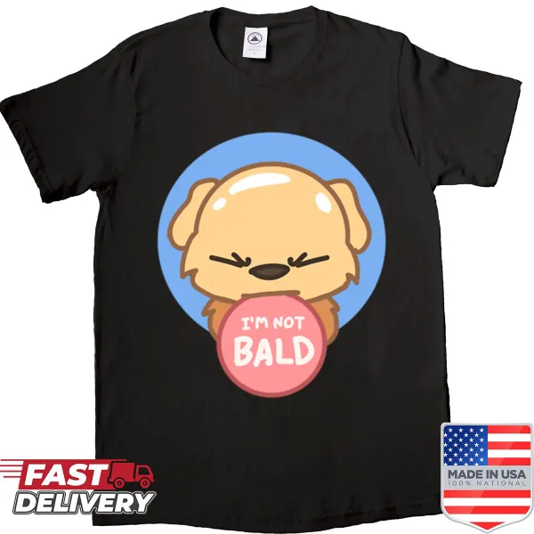 Cartoon bald puppy graphic on a funny dog-themed t-shirt