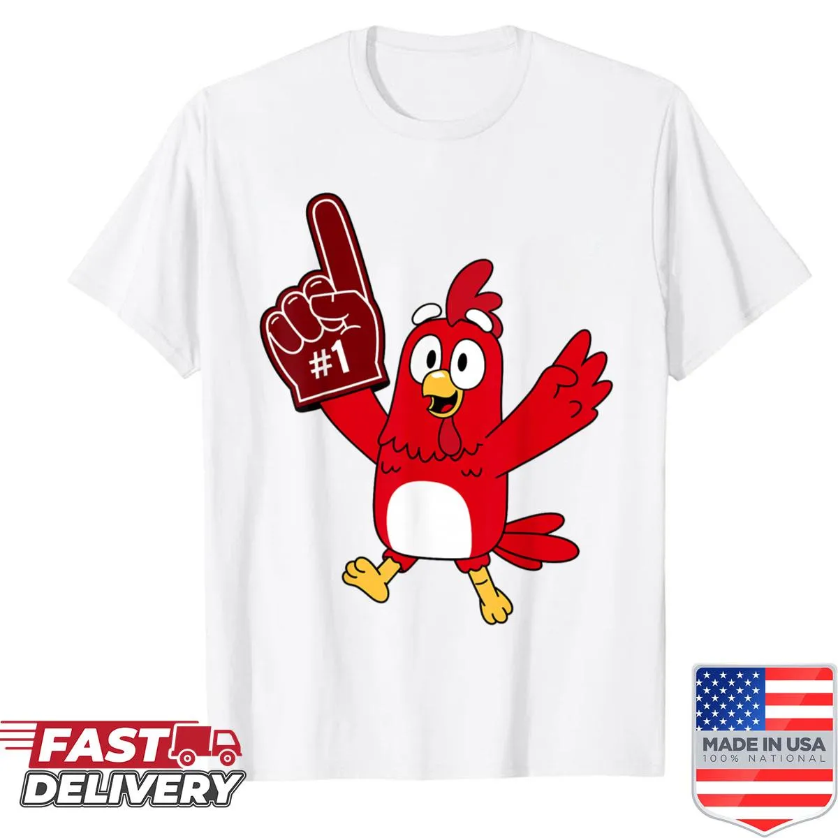 Cartoon rooster design for kids on a T-shirt