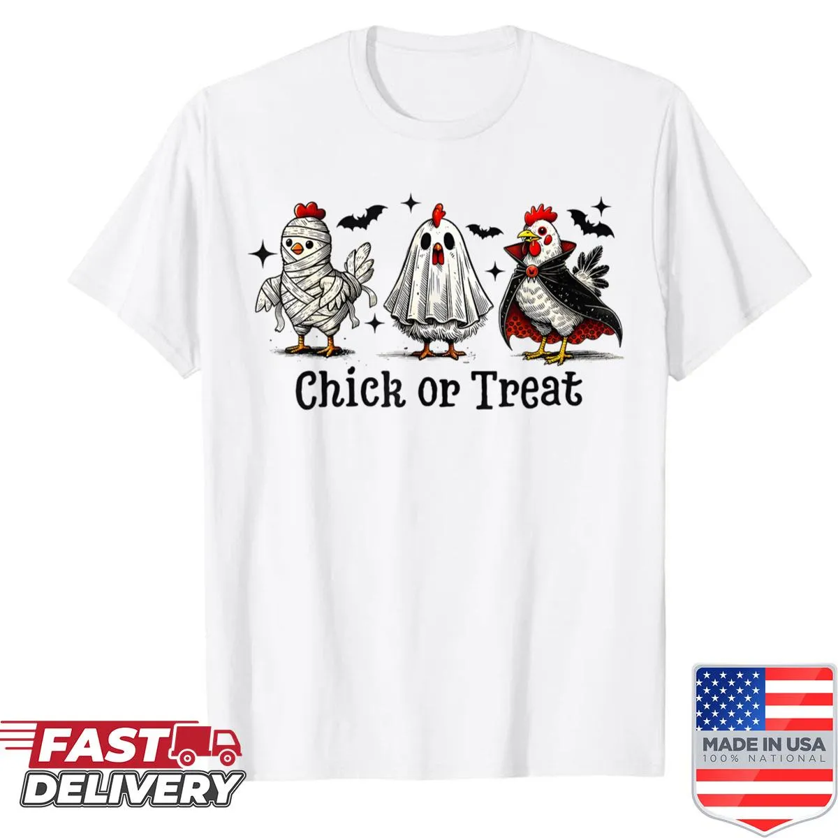 Humorous Halloween-themed shirt with spooky motifs