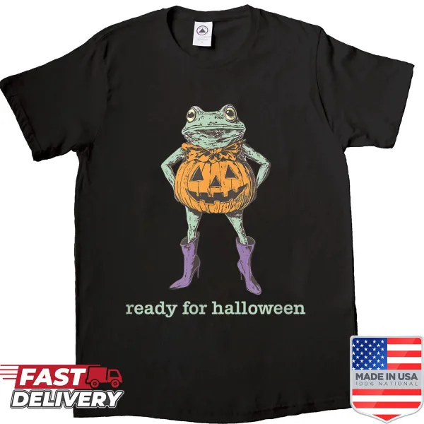Halloween-themed shirt with a pumpkin and frog design
