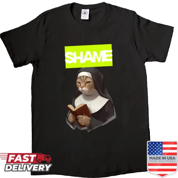 Oversized shirt with a cat reading a book illustration