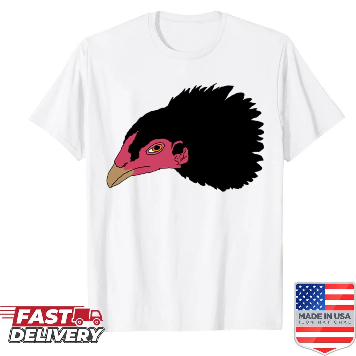 Illustration of a gamefowl head on a black shirt