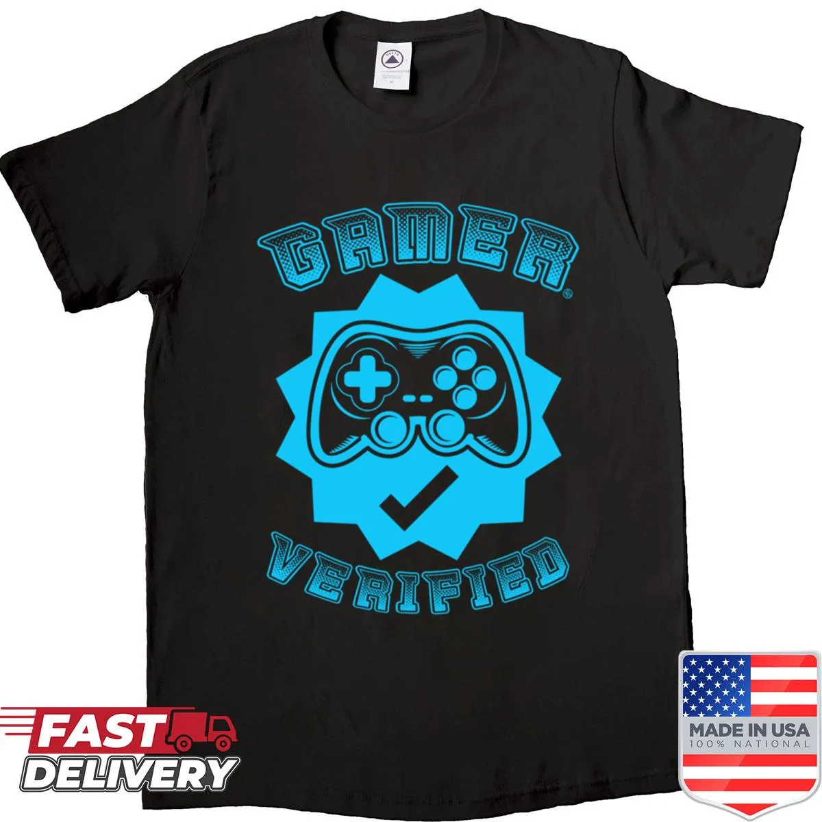 Gamer Verified text graphic on shirt