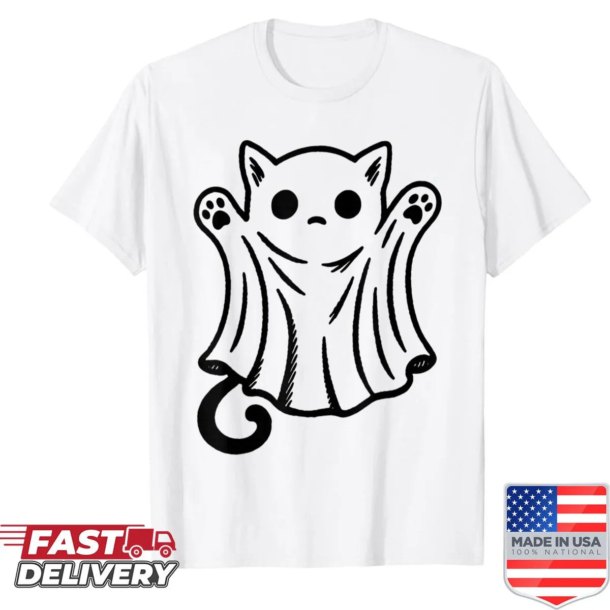 Cartoon ghost cat meme Halloween shirt for cat lovers