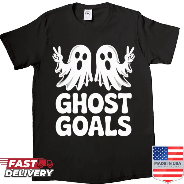 Cute ghosts making peace signs graphic on Halloween shirt