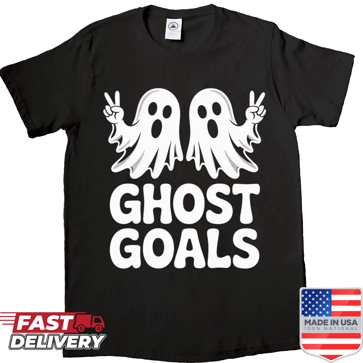 Cute ghosts making peace signs graphic on Halloween shirt