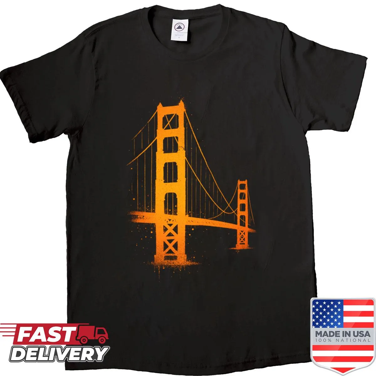 Artistic depiction of the Golden Gate Bridge with graffiti elements.