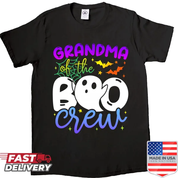 Cute Halloween Grandma of the Boo Crew graphic on t-shirt