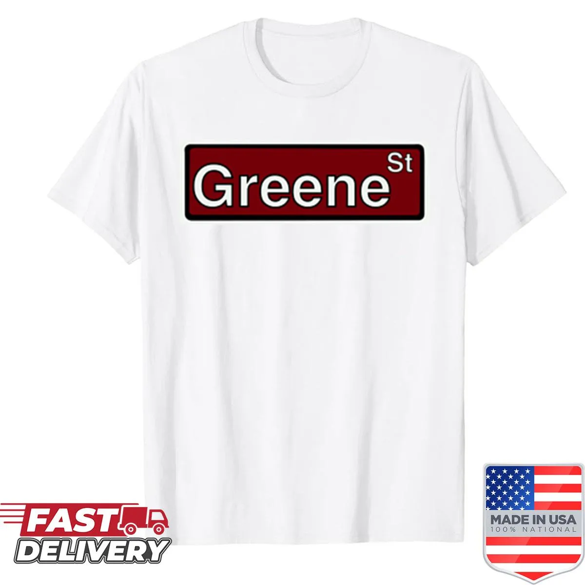 Oversized shirt featuring the Greene St sign graphic