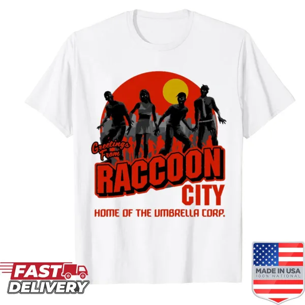 Shirt with a graphic design representing Racoon City