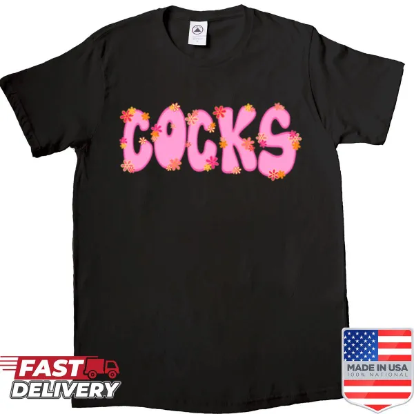 Oversized shirt with playful cartoon roosters and groovy design.