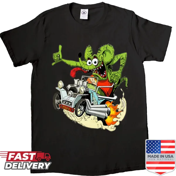 Cartoon monster driving a vintage hot rod