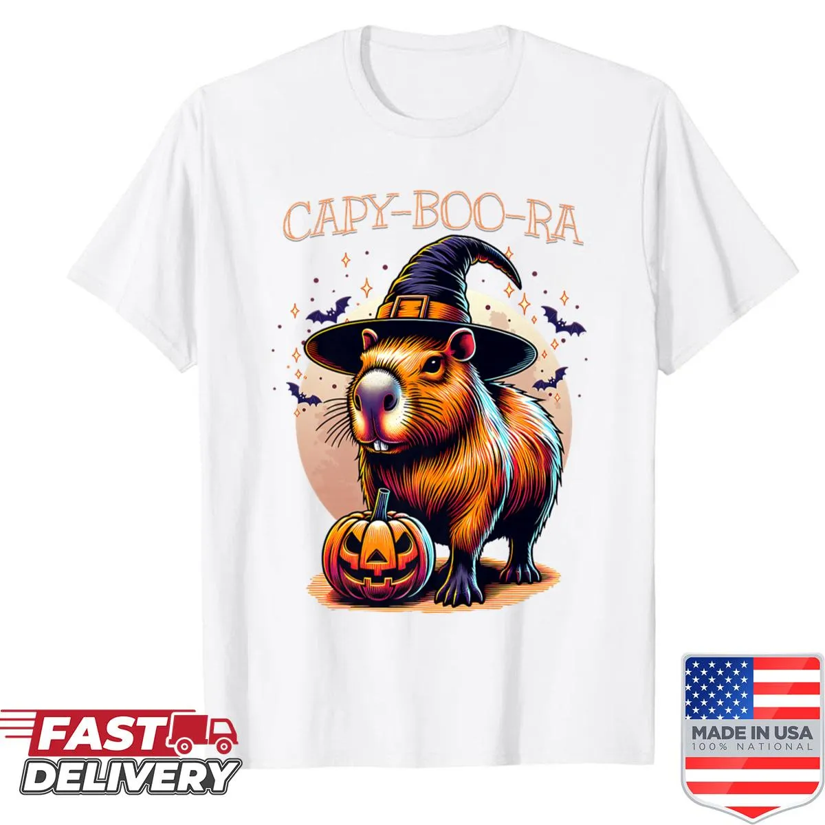 Cute capybara witch Halloween shirt with pumpkins