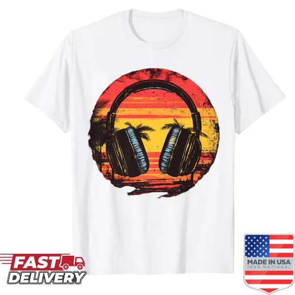 Shirt with a design of headphones and a sunset illustration
