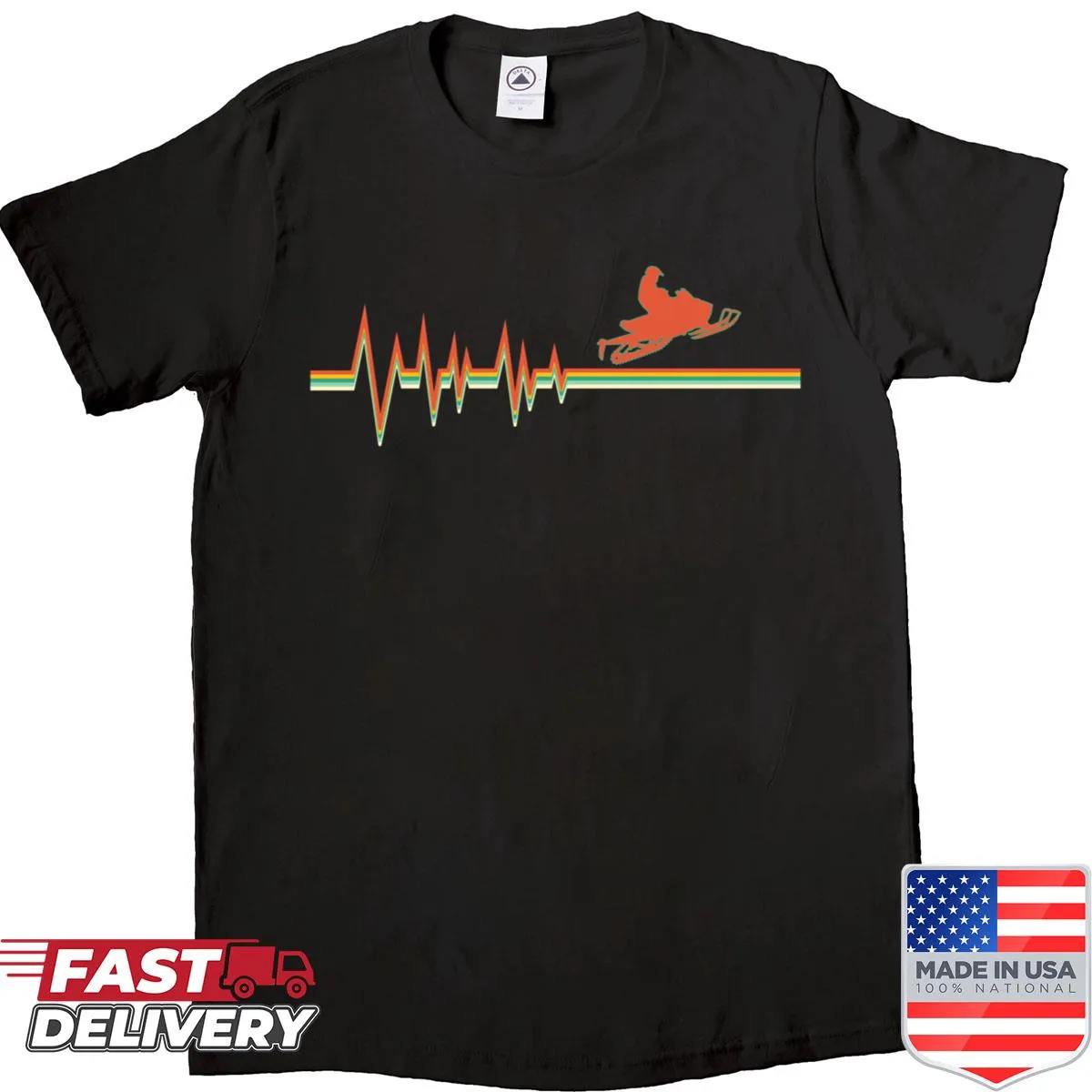Funny snowmobile rider shirt with heartbeat graphic