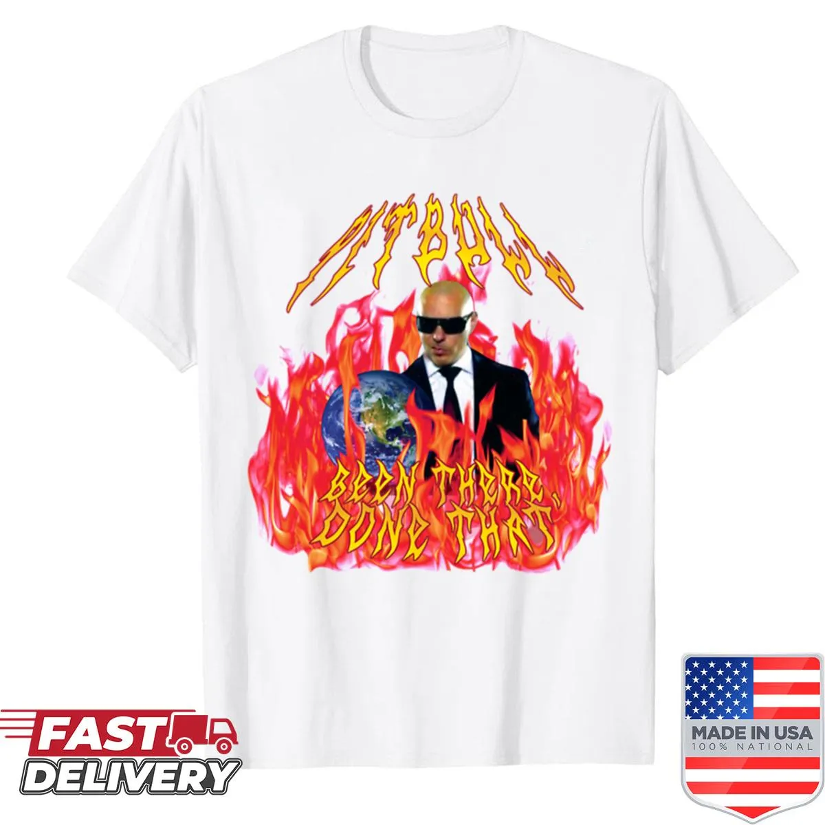 Pitbull illustration with flames in a heavy metal style