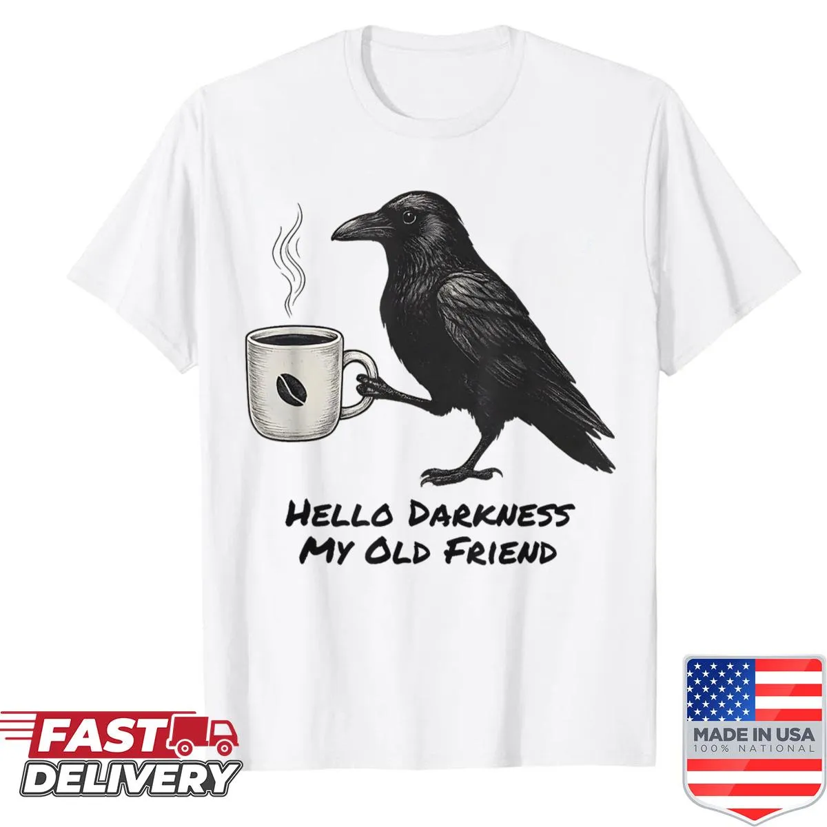 Vintage crow and coffee-themed Halloween shirt design