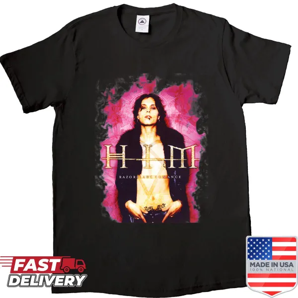 HIM band tee featuring Razorblade Romance cover and Heartagram logo