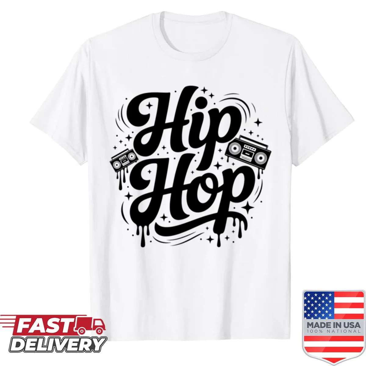 Logo design celebrating hip-hop culture on a t-shirt