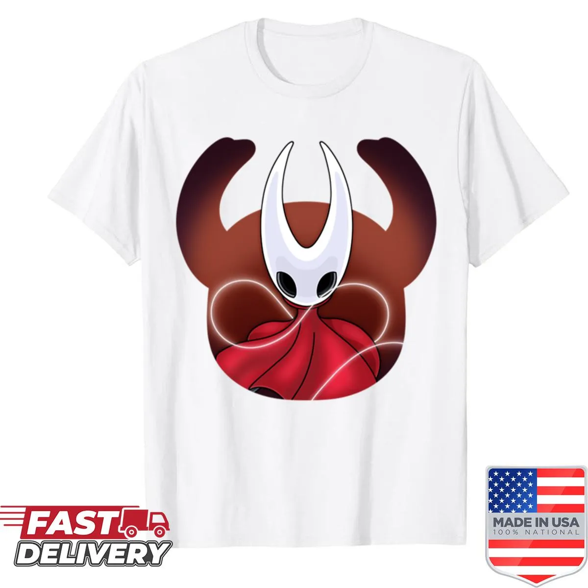 Hollow Knight Hornet design on a vintage-style T-shirt