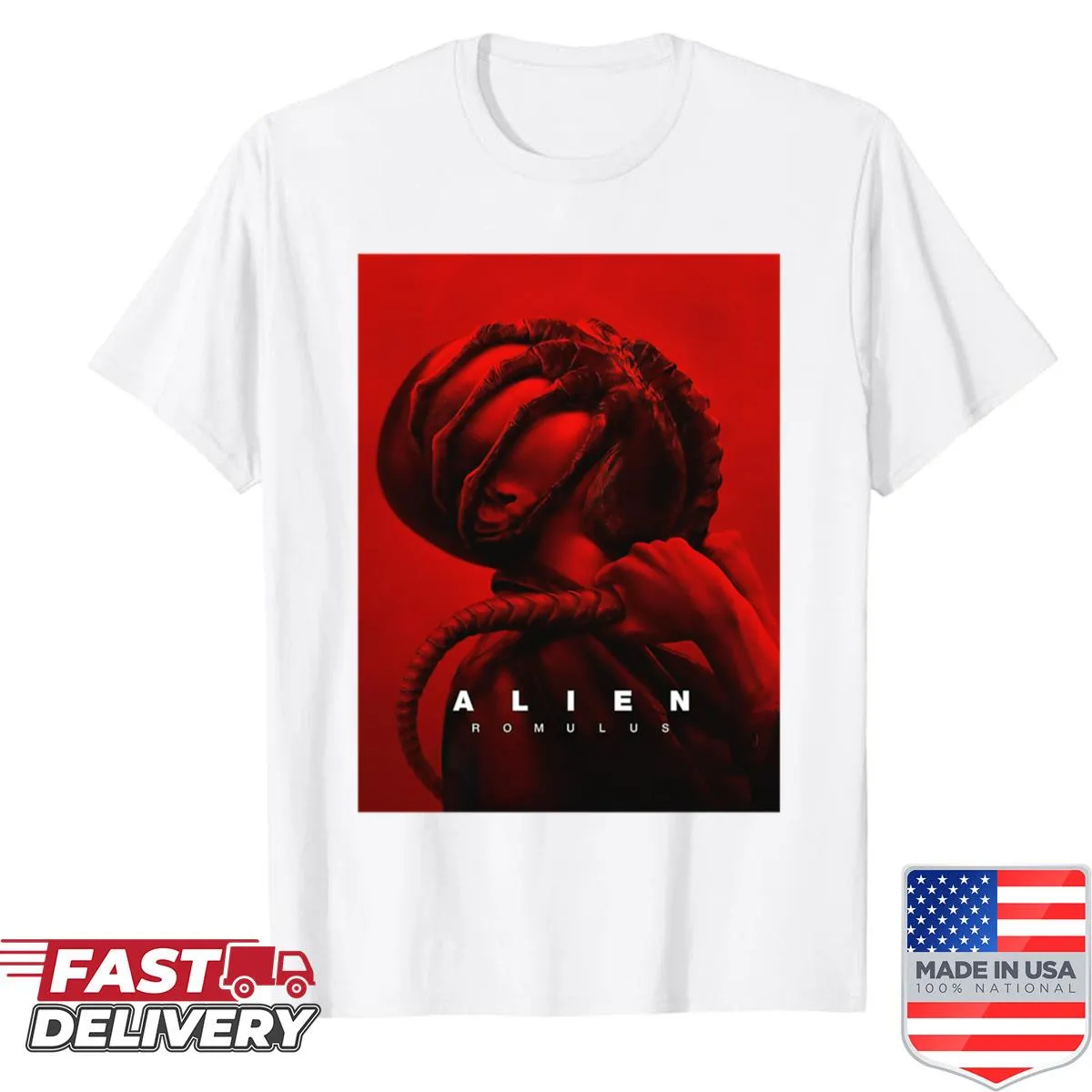 Vintage-style tee with Halloween movie logos graphic
