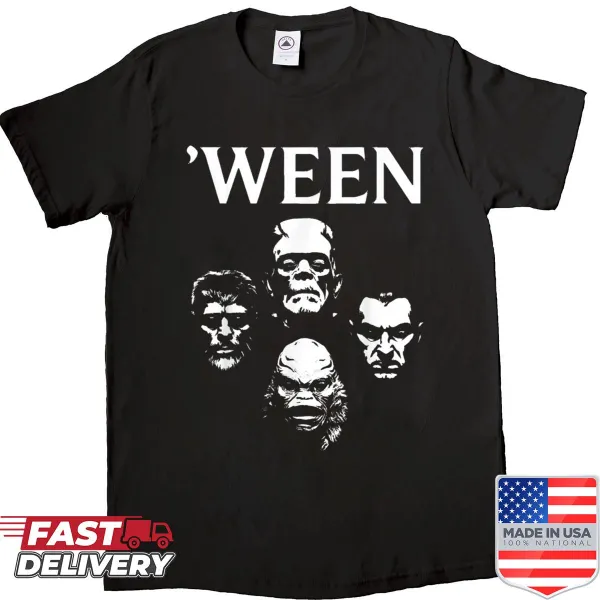 Halloween monster costume party shirt with playful horror designs.