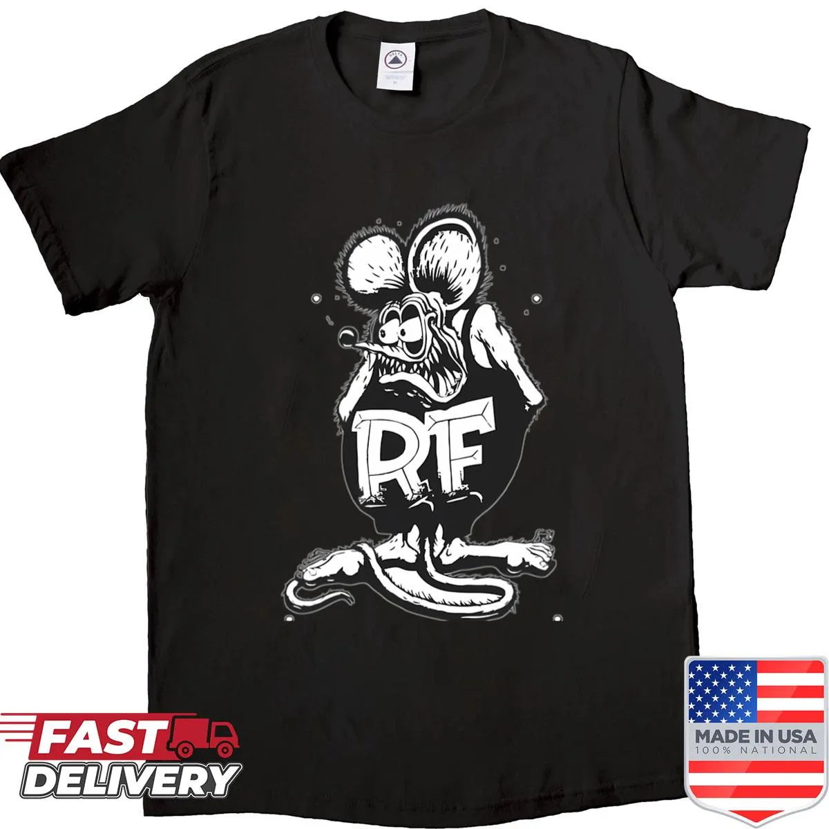 Cartoon hot rod monster rat graphic on vintage style t-shirt