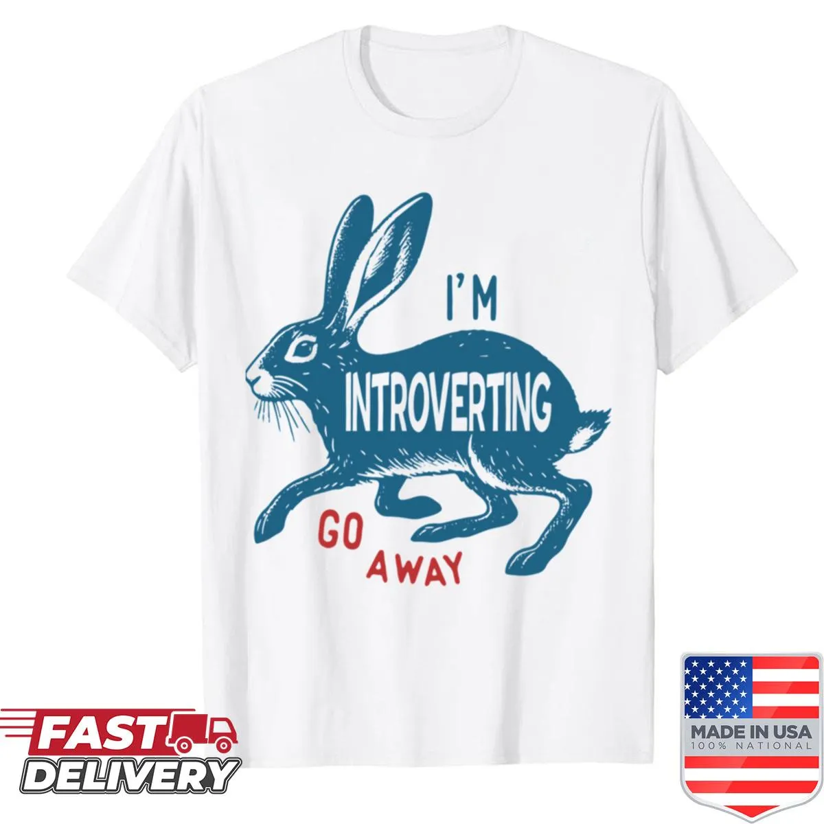 Retro rabbit graphic on a fun introversion T-shirt.