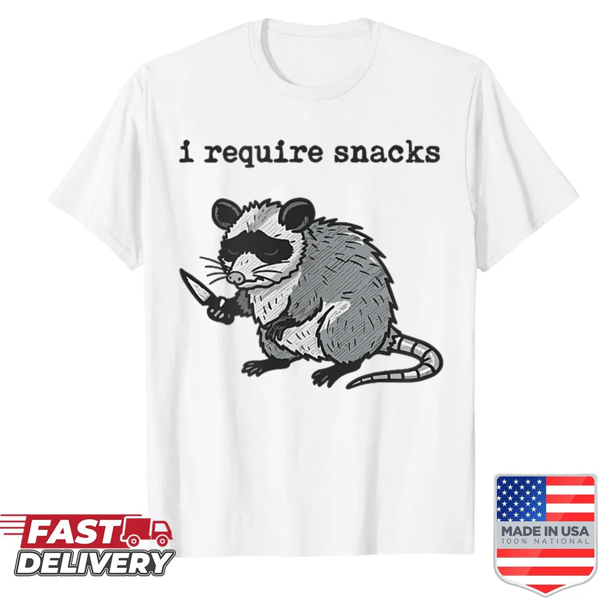 Funny opossum shirt with humorous snack-themed text