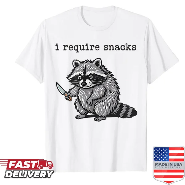Cartoon raccoon graphic with text about requiring snacks