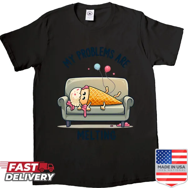 Cartoon graphic celebrating ice cream therapy on a fun shirt