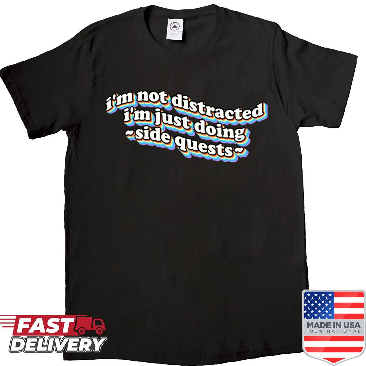 Oversized shirt with a humorous gaming quote about side quests