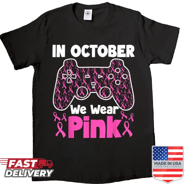 Kids shirt featuring a gaming theme for Breast Cancer Awareness
