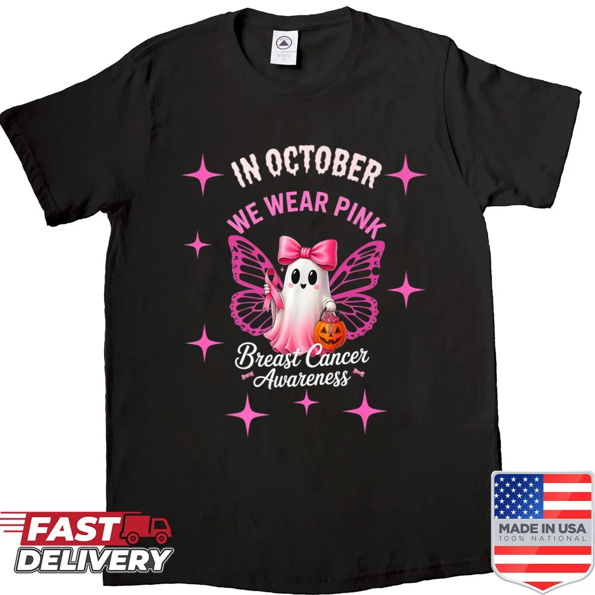 Cute ghost design t-shirt for breast cancer awareness