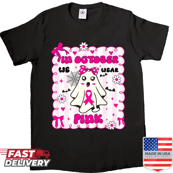 Premium shirt featuring a pink ghost for breast cancer awareness