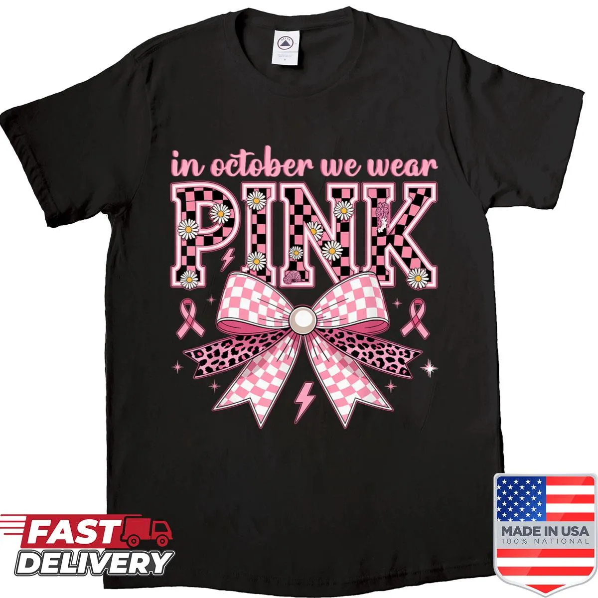 Whimsical shirt featuring a pink ghost witch for breast cancer awareness