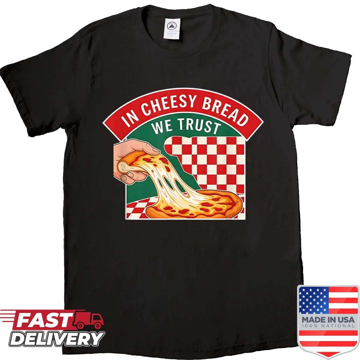 Funny cheesy bread meme typography on a foodie shirt